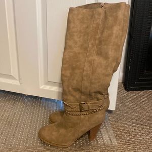 Worn only a handful of times. I’m 5’4 and they come up to my knees.